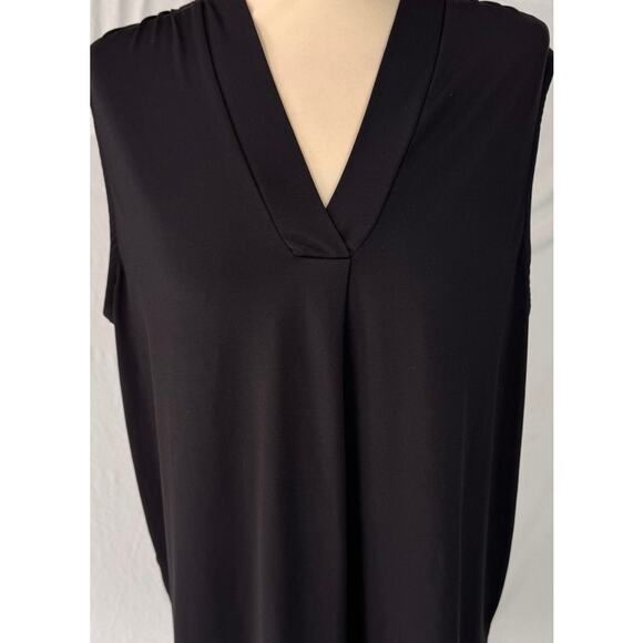 Massini Womens XL V Neck Sleeveless Black Blouse Polyester Spandex - Picture 2 of 7